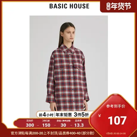Basic House/百家好女装冬长款格子上衣韩风大码衬衫HTWS725E图片