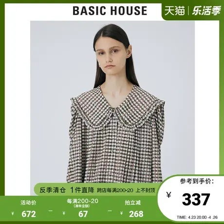 Basic House/百家好2021秋冬新款韩风时尚格子娃娃领衬衣HVBL721C图片