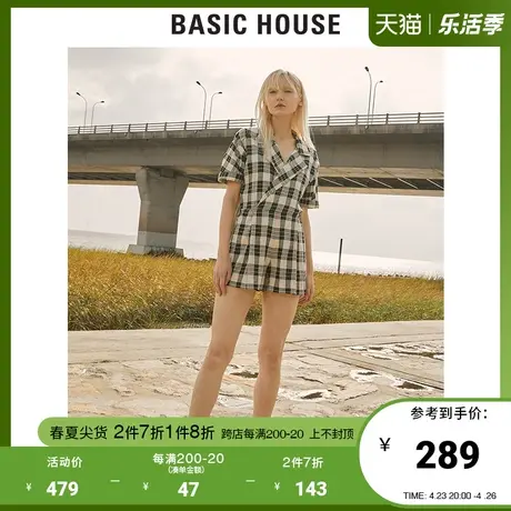 Basic House/百家好女装韩版通勤衬衫格子短款连体裤裙HTOP527B图片