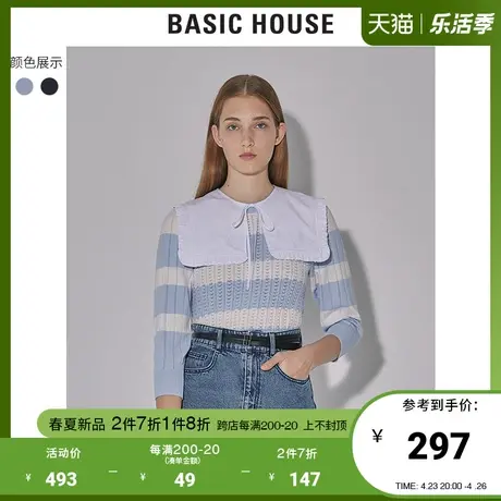 Basic House/百家好2022早春新款商场同款海军领条纹毛衣HWKT320A图片