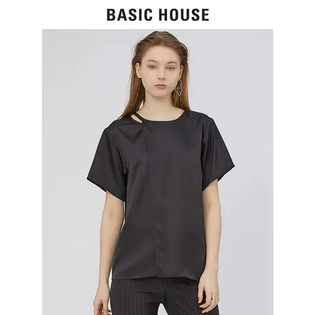 Basic House/百家好夏季韩风纯色圆领镂空衬衫T恤女HTBL321B图片