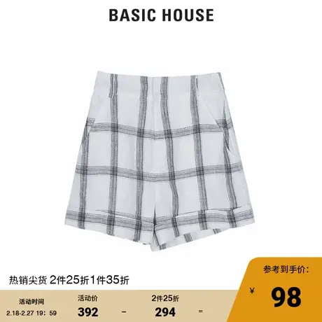 Basic House/百家好女装商场同款短裤格子薄款无松紧微弹HTPT321D图片