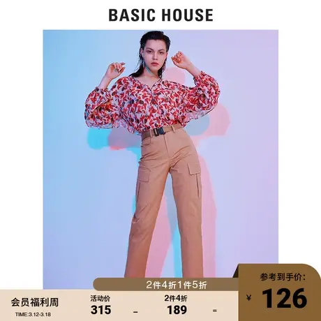 Basic House/百家好女装秋季商场同款休闲裤侧口袋工装裤HTPT521B图片
