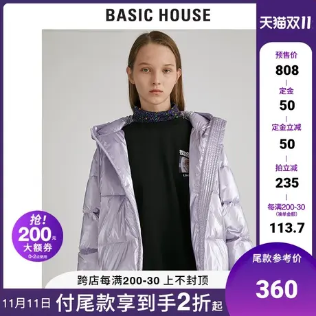 Basic House/百家好冬季女装轻薄夹克亮面绗缝棉服短外套HUJP720F商品大图
