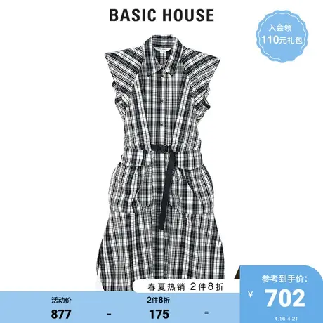 Basic House/百家好商场同款连衣裙女修身格纹HUOP322L图片