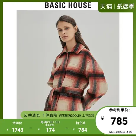 Basic House/百家好女装冬季宽松格纹外套女韩风大码夹克HUJK728D商品大图