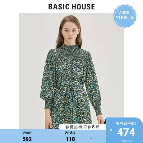 Basic House/百家好女装秋商场同款韩版时尚小碎花连衣裙HUOP521E图片