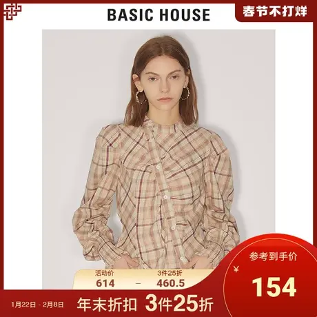 Basic House/百家好女装春商场同款韩风衬衣休闲格纹衬衫HUBL127A图片