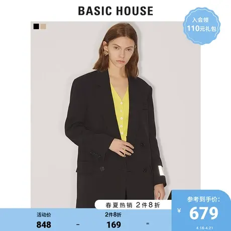 Basic House/百家好女装商场同款春秋夹克外套西装款大衣HUCA121C图片
