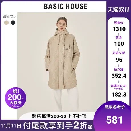 Basic House/百家好2021冬新款女宽松亮面绗缝棉服外套女HVJP728A图片