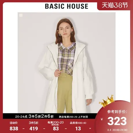 Basic House/百家好女装韩风休闲工装风衣纯色中长款外套HUJP121B图片