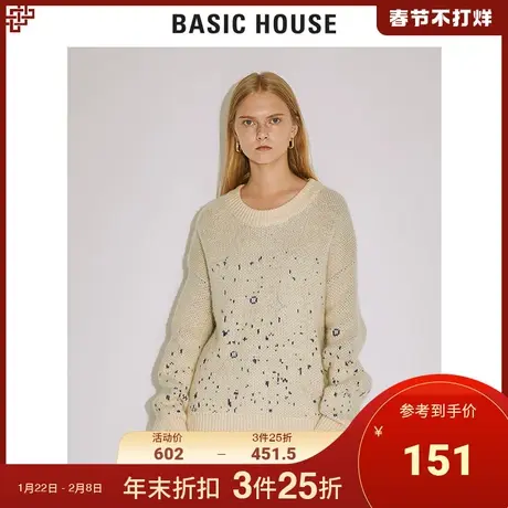 Basic House/百家好女装明星同款冬圆领宽松休闲显瘦毛衣HTKT720M图片