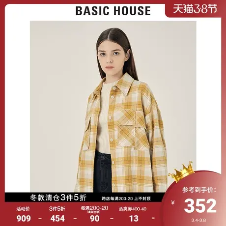 Basic House/百家好2021秋冬新款女装韩版时尚格子衬衫女HVWS728I图片