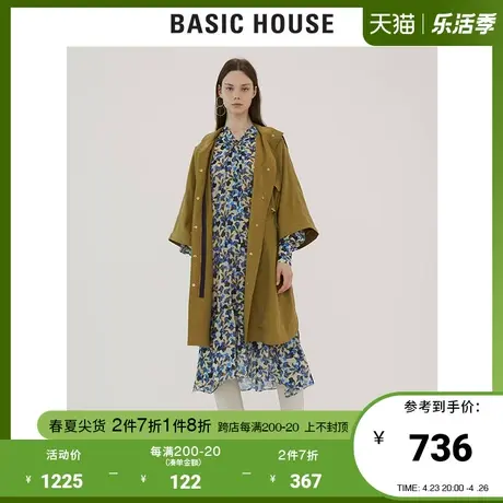 Basic House/百家好女装秋季橄榄绿五分袖休闲夹克外套HTJP521D图片