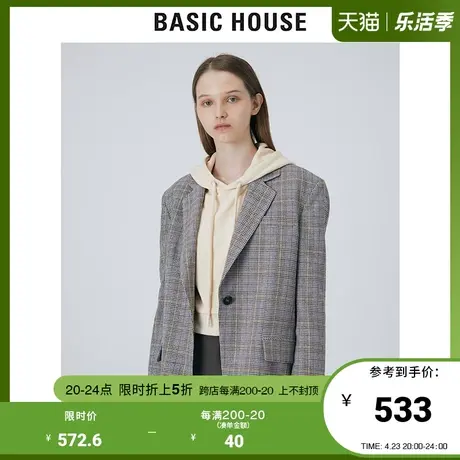 Basic House/百家好2021冬新款格子西服韩版时尚西装外套HVJK720A图片