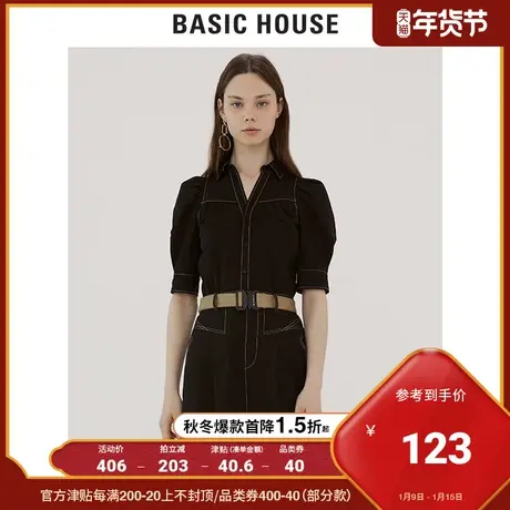 Basic House/百家好女装秋商场同款连衣裙时尚潮流工装裙HTOP521I图片