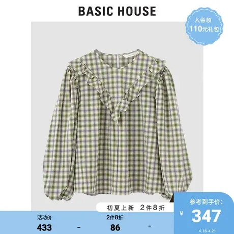 Basic House/百家好2022夏季新款商场同款格子雪纺衬衣女HWBL320C图片