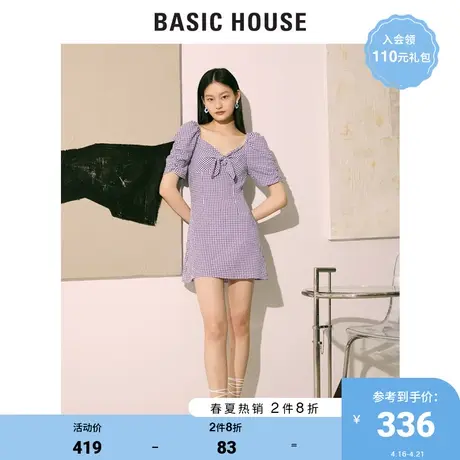 Basic House/百家好2021春秋新款韩风格子连衣裙女法国风HVOP528B图片