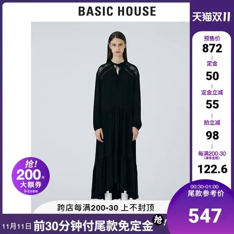 Basic House/百家好2021秋冬新款商场同款黑色宽松连衣裙HVOP720A图片