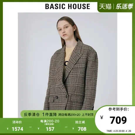 Basic House/百家好2021冬季商场同款韩版格子西装外套HVCA720K图片