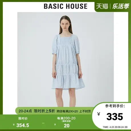 Basic House/百家好2021夏新款韩风时尚宽松格子连衣裙女HVOP425J图片