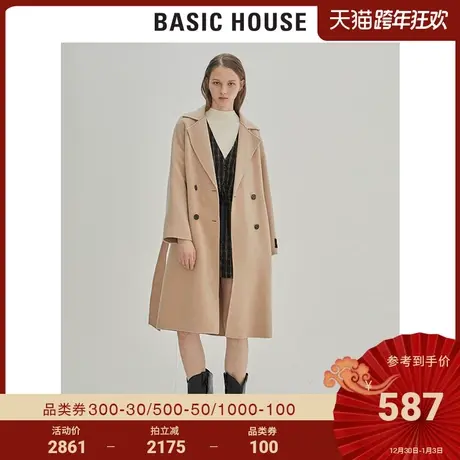 Basic House/百家好冬季明星同款时尚长款英伦风毛呢大衣HTCA720C图片