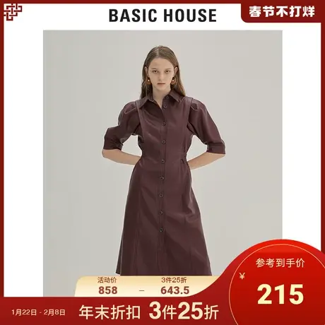 Basic House/百家好女装冬商场同款韩版长款皮质连衣裙女HUOP720E图片