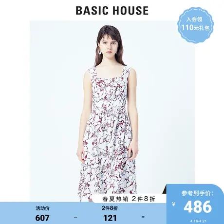 Basic House/百家好商场同款无袖连衣裙女韩版潮流小碎花HUOP425M图片