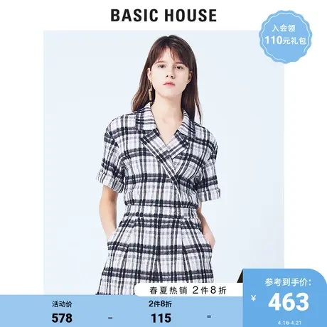 Basic House/百家好夏季韩风时尚格纹宽松显瘦连体裤女HUOP327F图片
