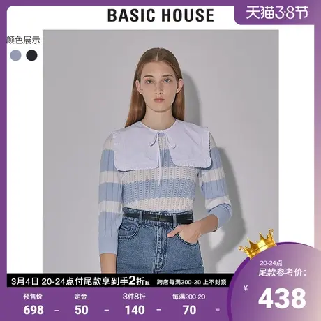Basic House/百家好2022早春新款商场同款海军领条纹毛衣HWKT320A图片