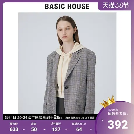 Basic House/百家好2021冬新款格子西服韩版时尚西装外套HVJK720A图片