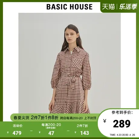 Basic House/百家好女装春秋韩版格子优雅时尚气质连衣裙HUOP528C图片