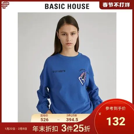 Basic House/百家好冬季商场同款韩版宽松刺绣圆领卫衣女HUTS721H图片