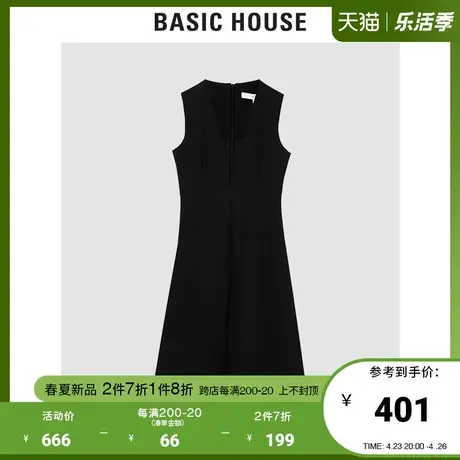 Basic House/百家好2022夏季新款时尚V领无袖连衣裙女HWOP328Z图片