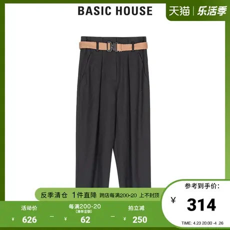 Basic House/百家好女装秋冬长款休闲裤宽松纯色腰带裤子HTPT720D图片