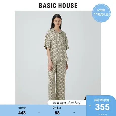 Basic House/百家好2021夏季韩风时尚印花衬衫女宽松上衣HVWS321G图片