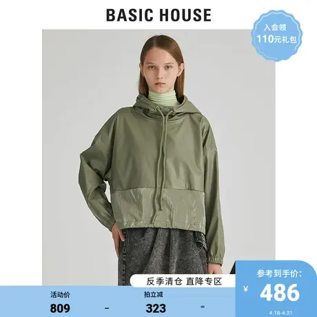 Basic House/百家好冬季女装商场同款拼接工装连帽上衣女HUBL721A图片