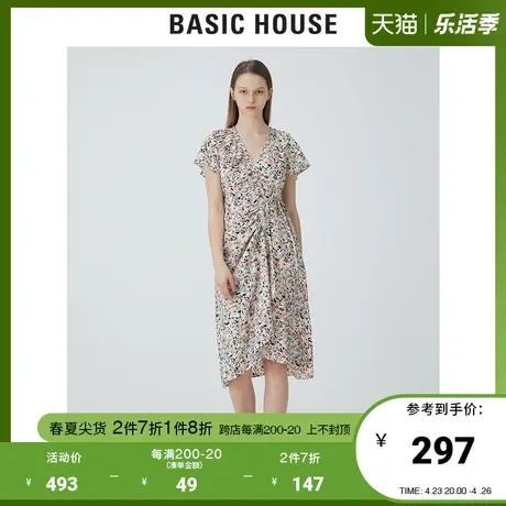 Basic House/百家好2021夏新款韩风气质显瘦印花连衣裙HVOP322E图片