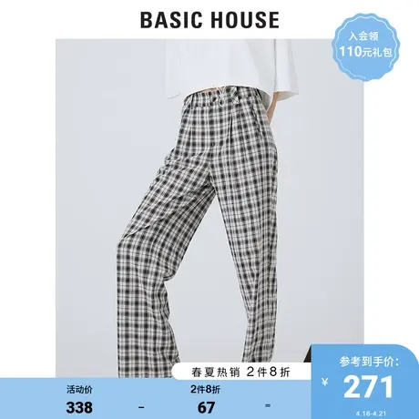 Basic House/百家好2021夏新款韩风时尚格子裤宽松休闲裤HVPT32ZA图片