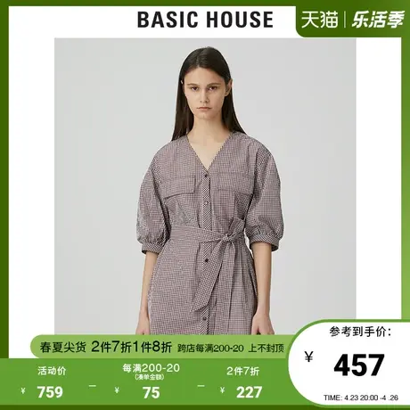 Basic House/百家好2021夏季新品韩风宽松系带收腰连衣裙HVOP320F图片