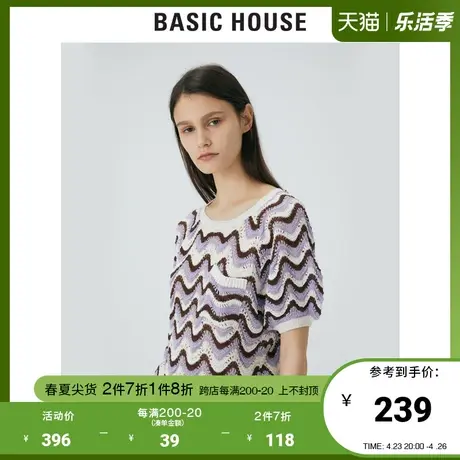 Basic House/百家好2021夏商场同款韩风冰丝显瘦针织衫女HVKT321B图片