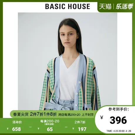 Basic House/百家好2021夏季商场同款女装拼接条纹针织衫HVCD329A图片