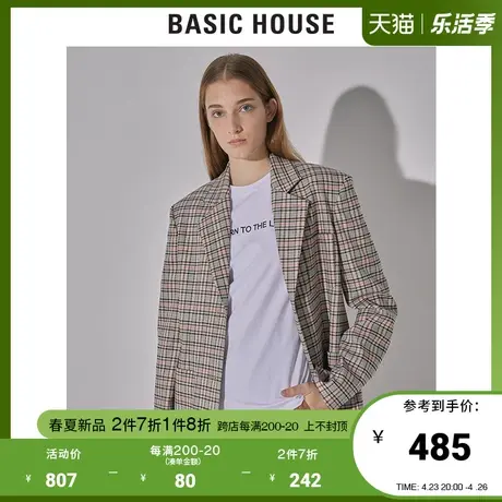 Basic House/百家好2022早春新款商场同款格纹西装外套女HWJK120D图片