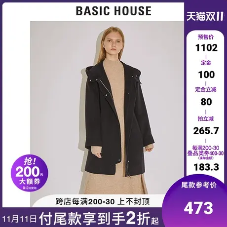 Basic House/百家好女装冬季韩风克什米尔羊绒毛呢大衣HTCA720E图片