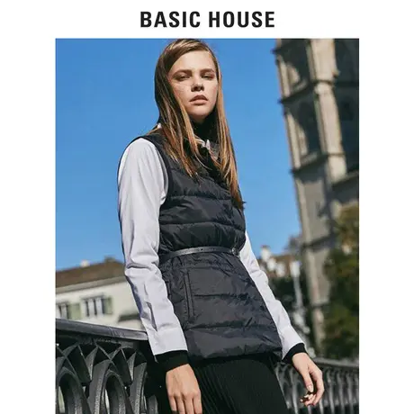 Basic House/百家好新款无袖马甲上衣女纯色简约背心外套WSDV7X01图片