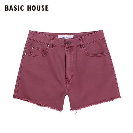 Basic House/百家好秋款纯色毛边时尚短裤女直筒裤子纯色HQDP521A图片