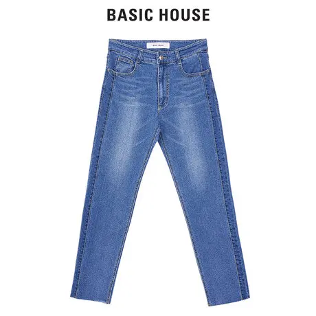 Basic House/百家好2019春季新款水洗直筒牛仔裤女经典款HTDP121G图片